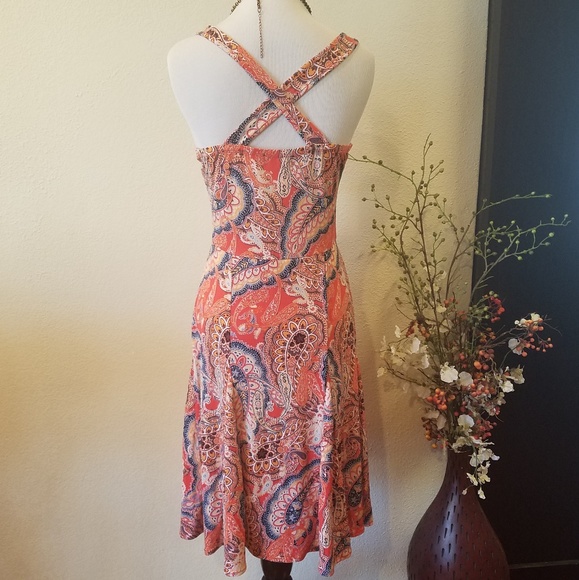 🛍Grayson Paisley Criss Cross Back Flare Dress Sm - Picture 3 of 6